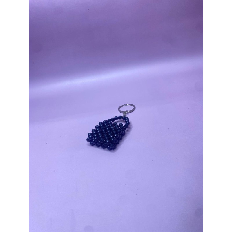 porte-clé, mini-sac, bleu marine, perles, fait main, accessoire Tendance