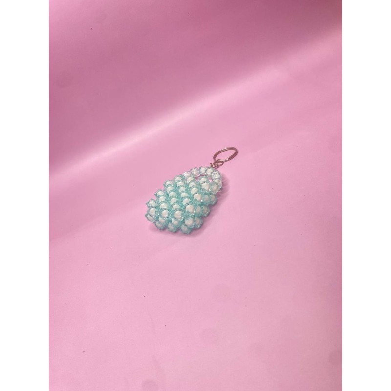 porte-clé mini-sac, cristal bleu ciel, fait main