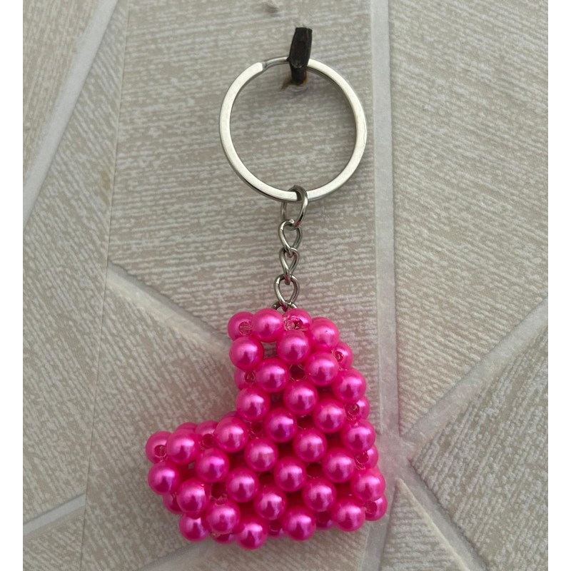 porte-clé cœur rose, accessoire fait main
