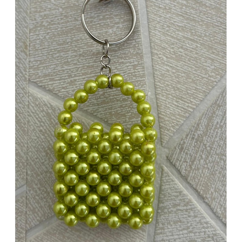 Porte clé mini sac vert fluo